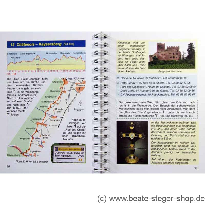 Blick ins Buch mit Wegbeschreibung, Karte und Höhenprofil sowie Unterkunftsmöglichkeit.