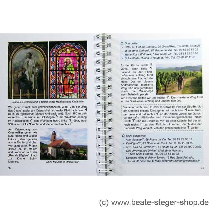 Blick ins Buch mit Wegbeschreibung, Unterkunftsmöglichkeit und Sehenswürdigkeiten.