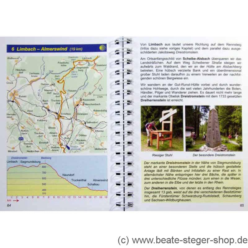 Blick ins Buch mit Wegbeschreibung, Karte und Höhenprofil.