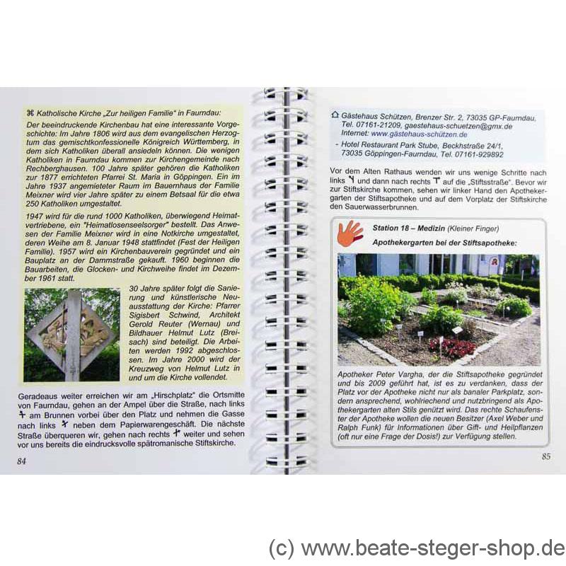 Blick ins Buch mit Wegbeschreibung zur Station 18 und Unterkunftsmöglichkeit.