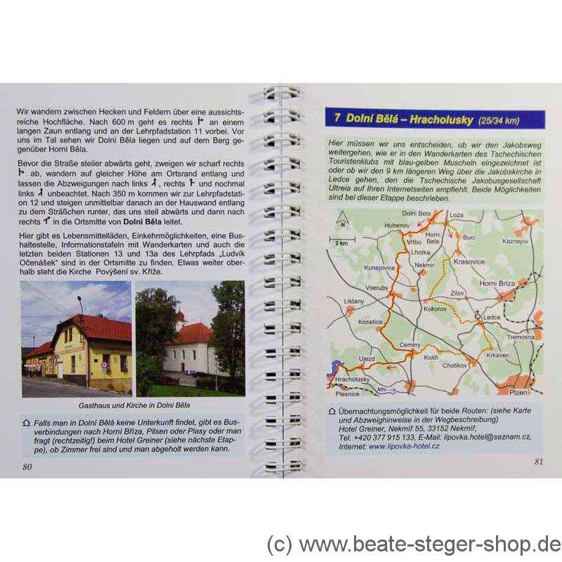 Blick ins Buch mit Wegbeschreibung, Karte und Übernachtungsmöglichkeit.