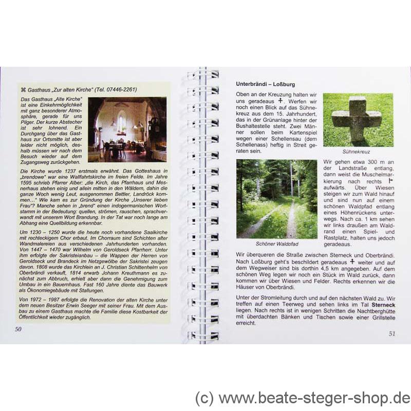 Blick ins Buch mit Wegbeschreibung zur Etappe 4 und Bildern und Sehenswürdigkeiten.