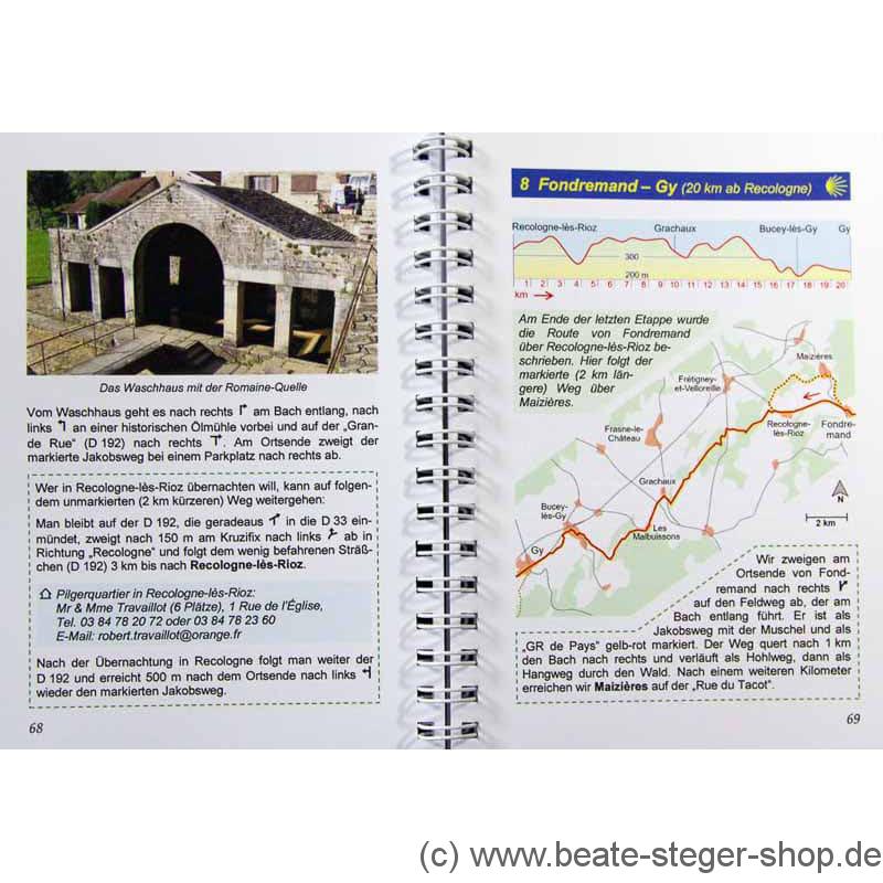 Blick ins Buch mit Wegbeschreibung, Karte und Höhenprofil sowie Unterkunftsmöglichkeit.