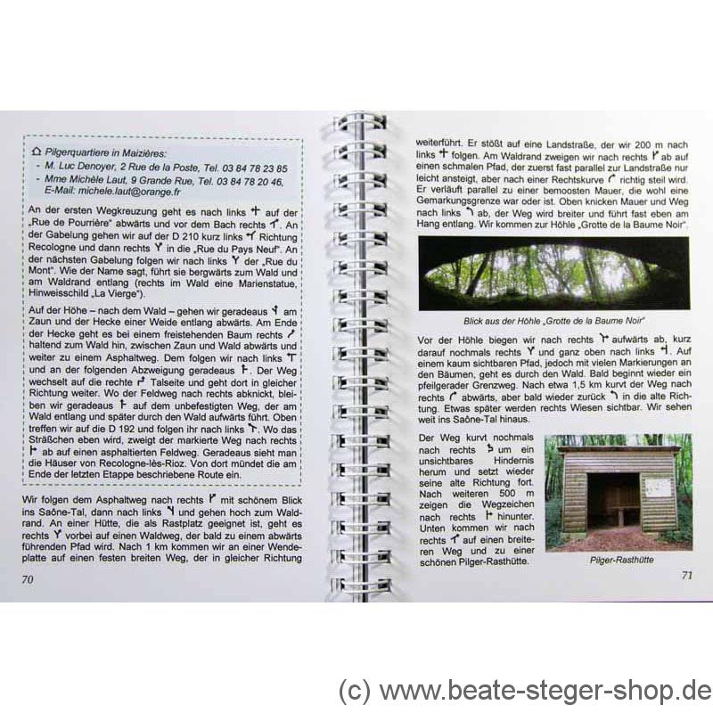 Blick ins Buch mit Wegbeschreibung, Unterkunftsmöglichkeit und Alternativstrecke.