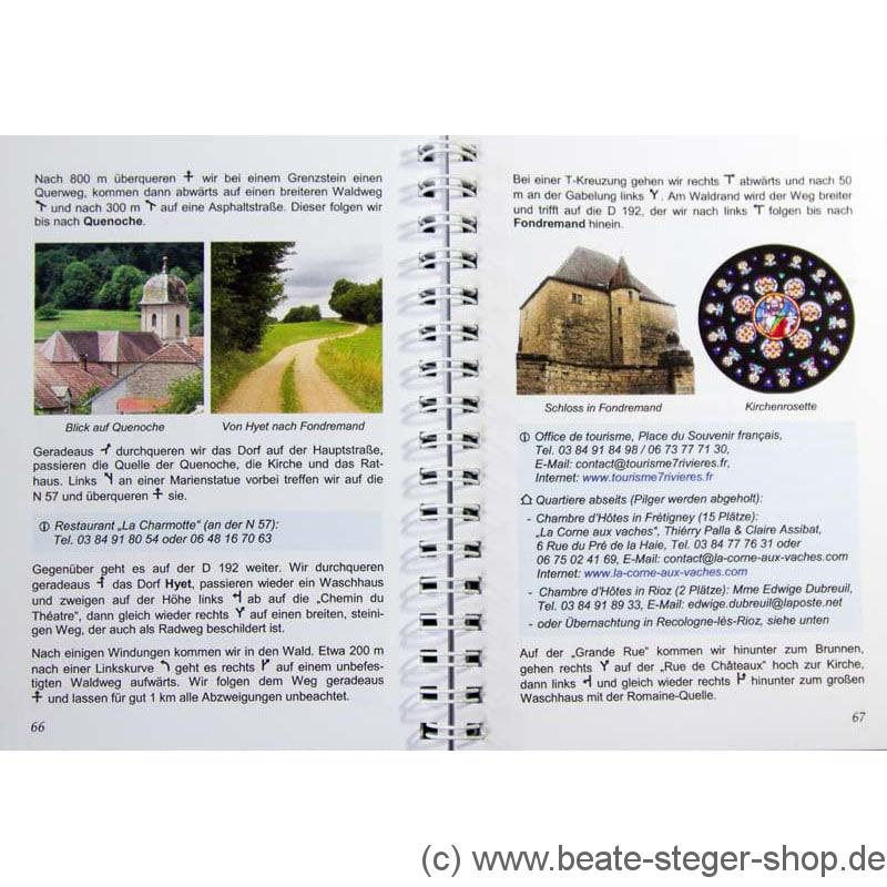 Blick ins Buch mit Wegbeschreibung, Bildern und Unterkunftsmöglichkeiten.