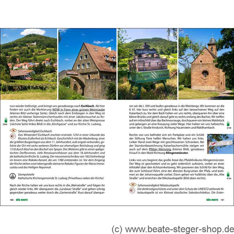 Blick ins Buch mit Wegbeschreibung, Karte und Höhenprofil.