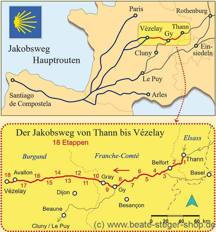 Europakarte und Karte gezoomt auf die Strecke.