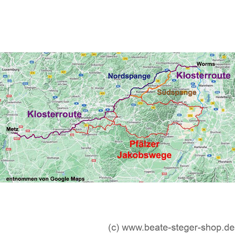 Karte des Pilgerführers Klosterroute mit drei Bildern