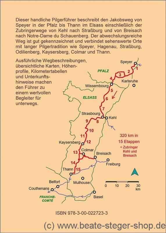 Wegbeschreibung und Karten des Jakobswegs Elsass.
