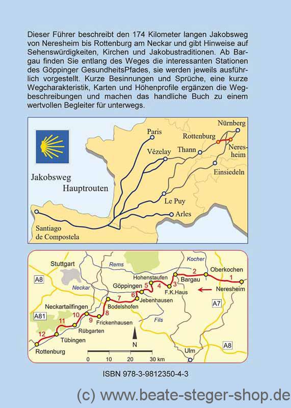 Wegbeschreibung und Karten des Jakobswegs von Neresheim nach Rottenburg.