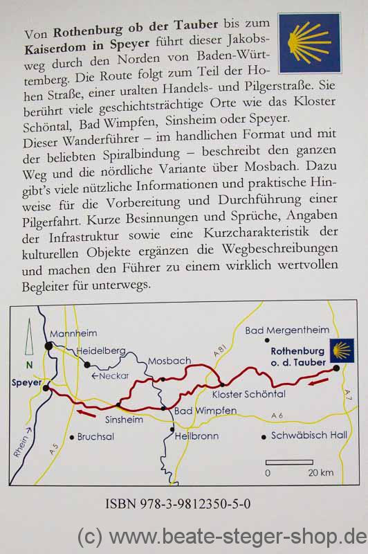 Wegbeschreibung und Karte des Jakobswegs von Rothenburg nach Speyer.