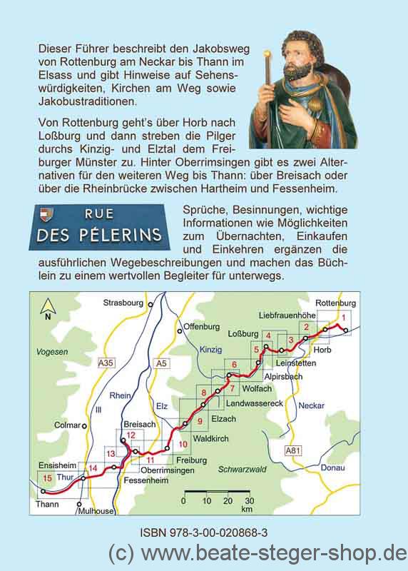 Beschreibung und Karte vom Jakobsweg Rottenburg nach Thann.