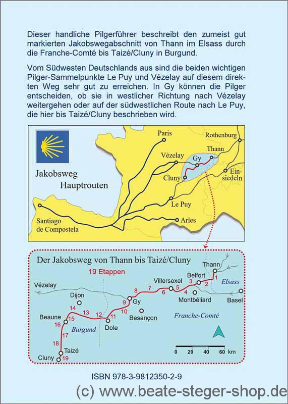Wegbeschreibung und Karten des Jakobswegs von Thann nach Taize.