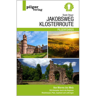 Cover Pilgerführers Klosterroute mit drei Bildern.