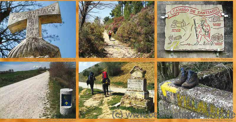 Detailansicht Poster mit Bildern vom Camino Frances.