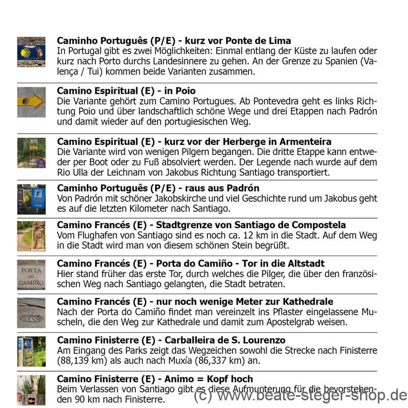 Poster mit Bildern von vielen Wegzeichen von verschiedenen Jakobswegen.