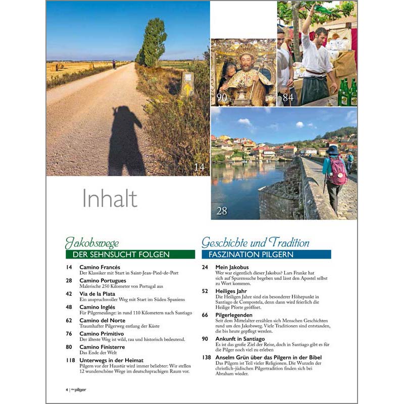 linke Seite des Inhaltsverzeichnisses mit Bildern und allen Rubriken, die im Sonderheft vorkommen.