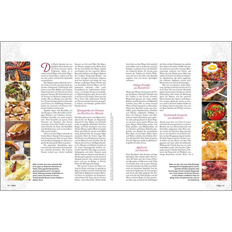 in der Mitte den Text mit vielen Speisen, die den einzelnen Regionen zugeordnet werden können.