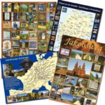 Poster mit Bildern von vielen Wegzeichen von verschiedenen Jakobswegen in Kombi mit anderen Postern.